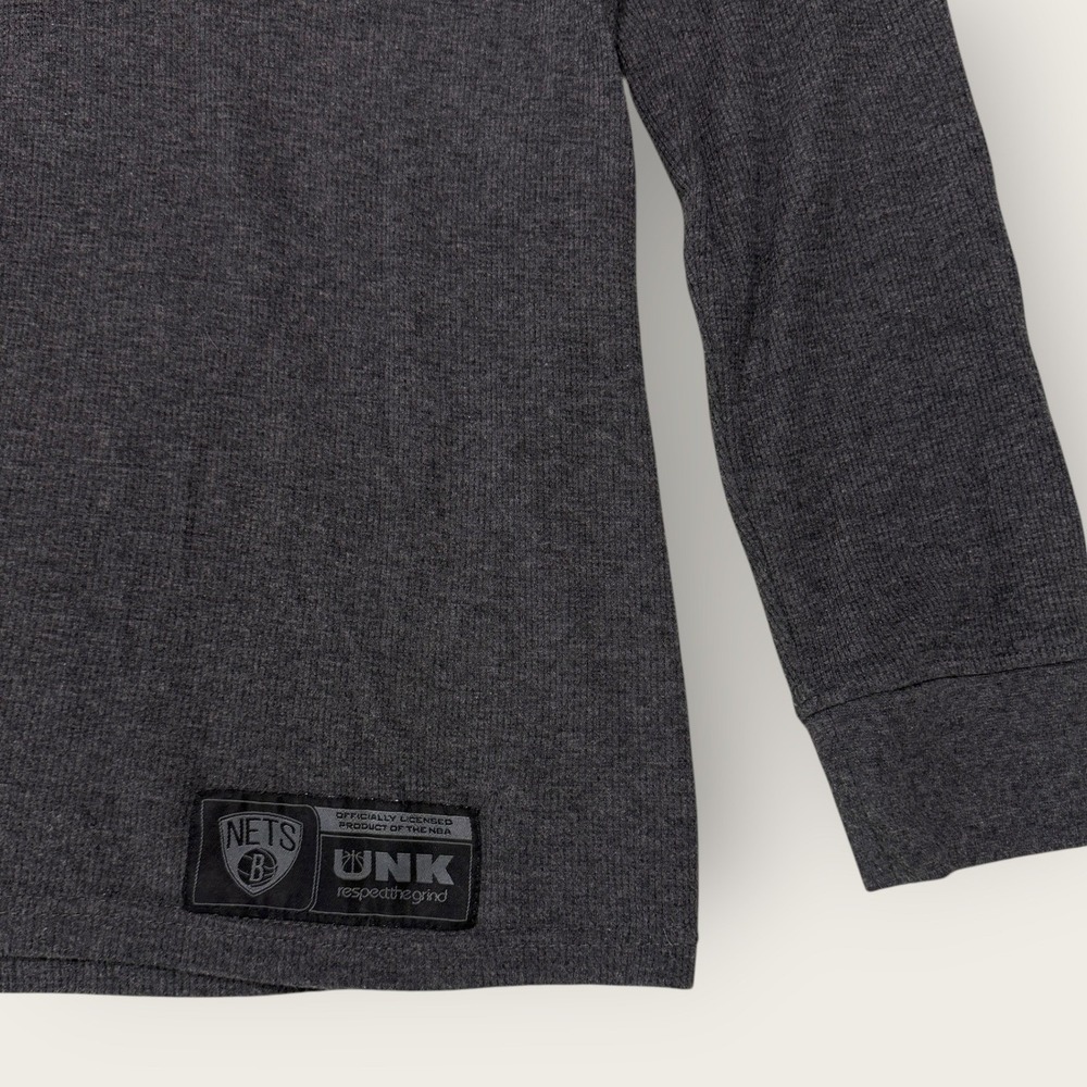 Mens UNK NBA Brooklyn Nets Thermal Shirt Waffle Knit Charcoal Grey Large - Picture 5 of 6